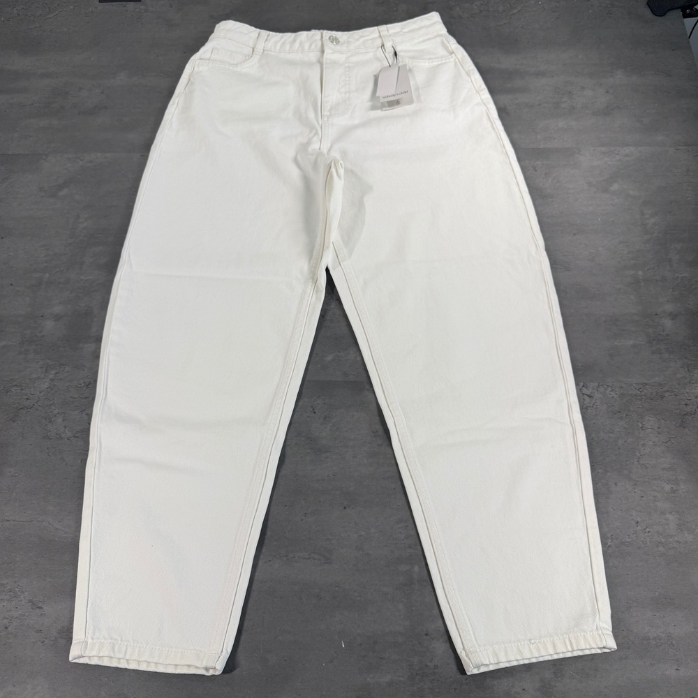 Nobody's Child Putney Barrel Jeans Womens 8 White High Rise Organic Cotton $125